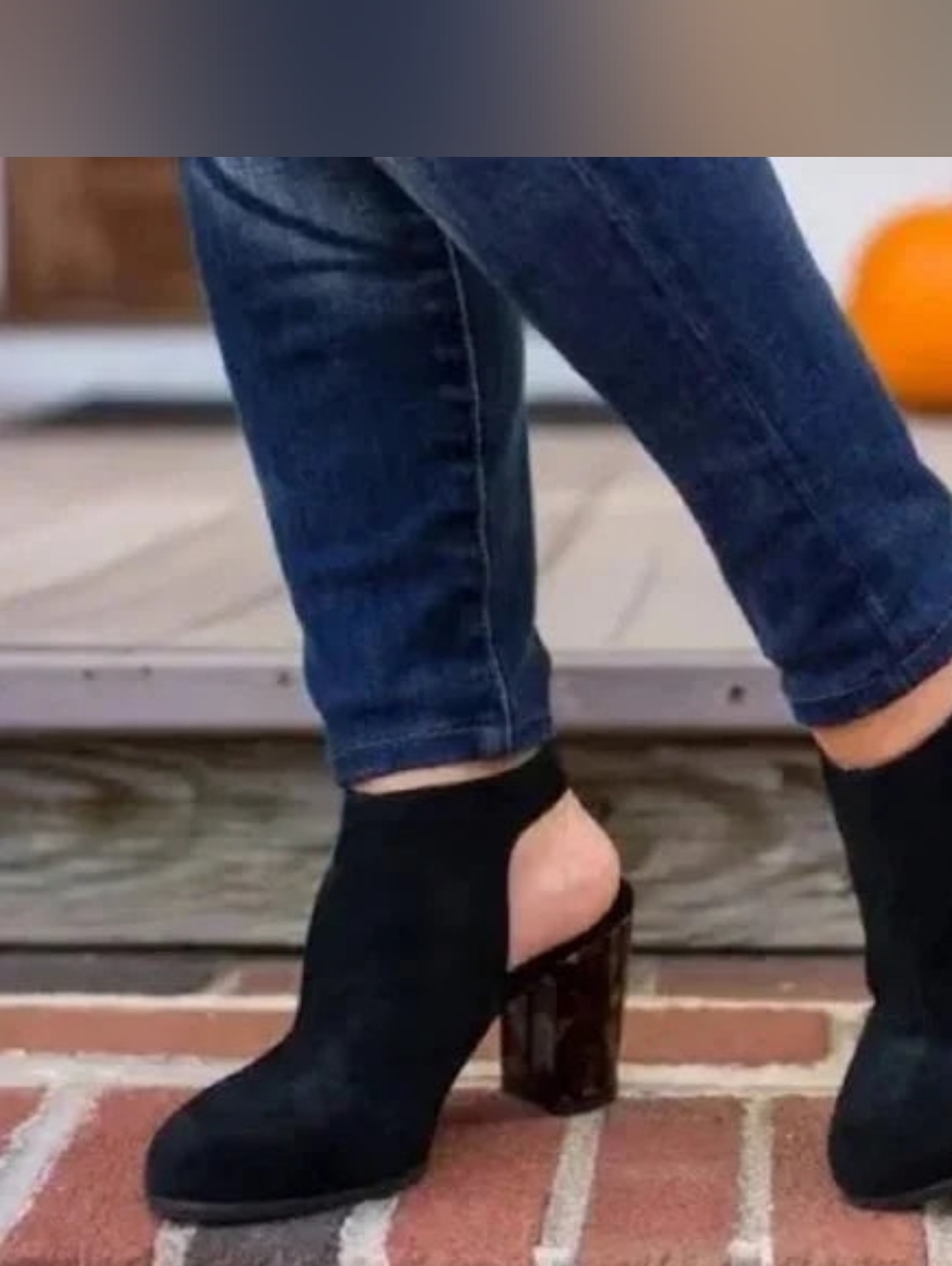 Vionic Lacey Black Suede Booties With Tortoise Block Heel